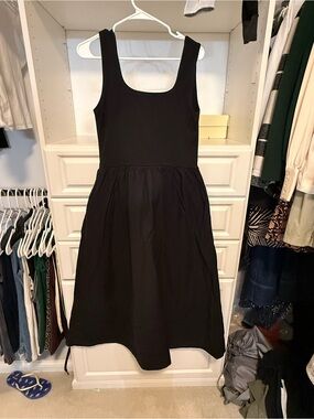 J. Crew Black Sleeveless Midi Dress with Gathered Skirt